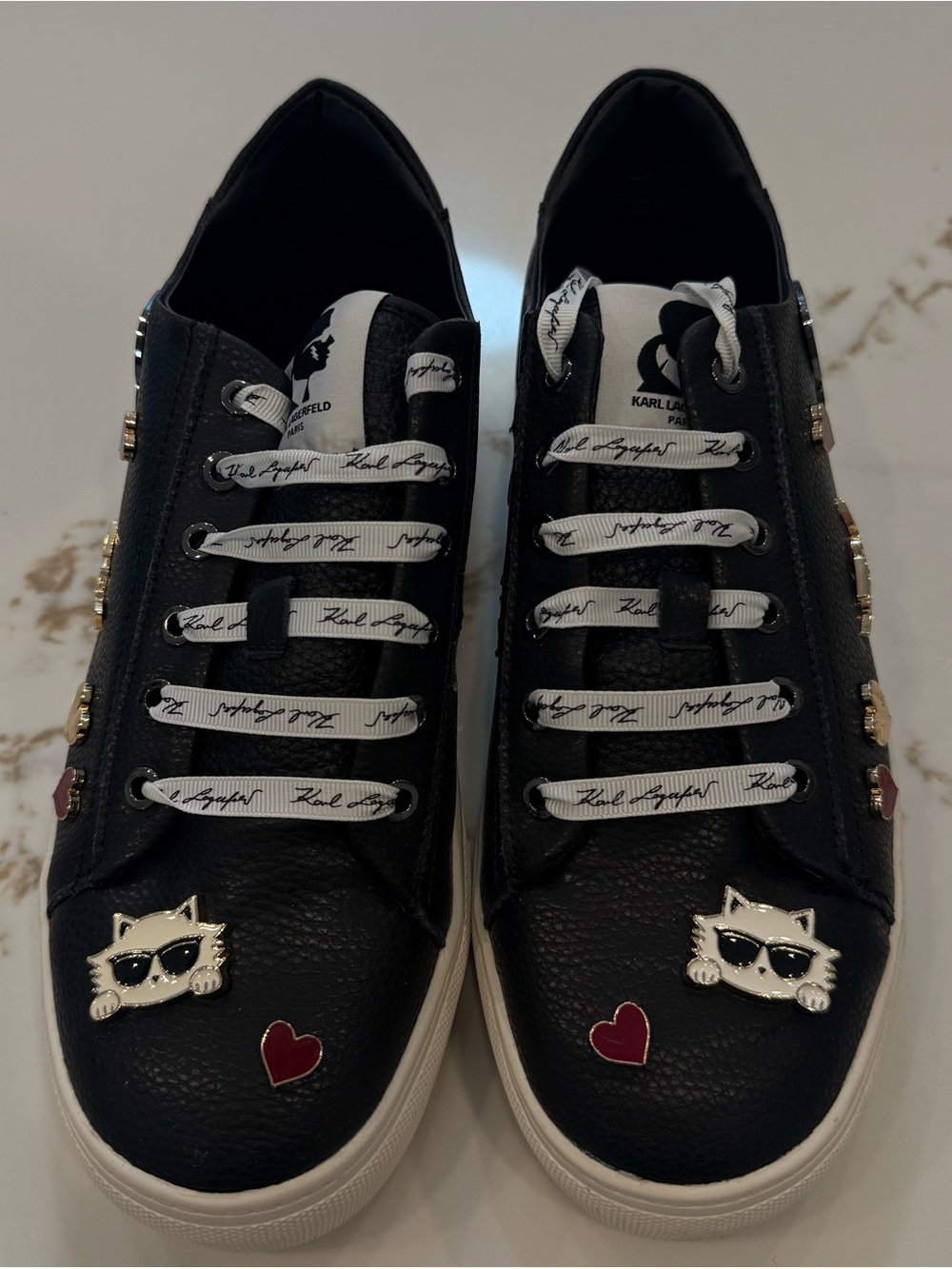 Karl Lagerfeld Black Cat-Embellished Sneakers